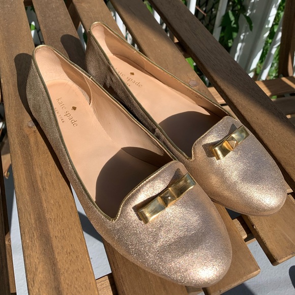 Kate Spade Gold Bow Flats Size 8 1/2 - Picture 4 of 5